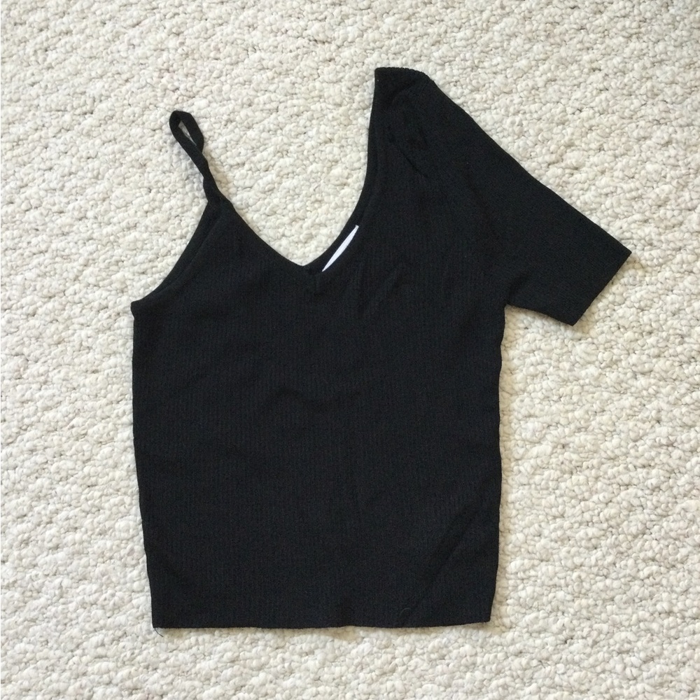Black One-Shoulder Ribbed Knit Top from South Moon Under